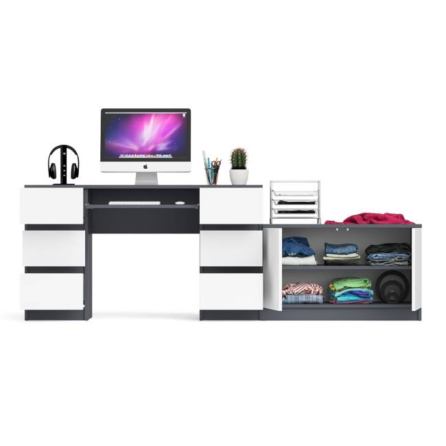 Двухтумбовый компьютерный стол Мори МС-2 с широкой тумбой на 900 цвет графит/белый