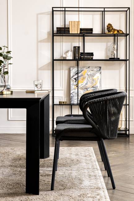 "Венето" обеденная группа на 4 персоны со стульями "Милан", каркас темно-серый, роуп темно-серый