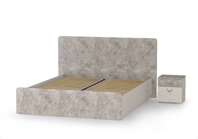 Кровать 1600 с подъёмным ортопедическим основанием и тумбочкой Амели 11.31 цвет шёлковый камень/бетон чикаго беж