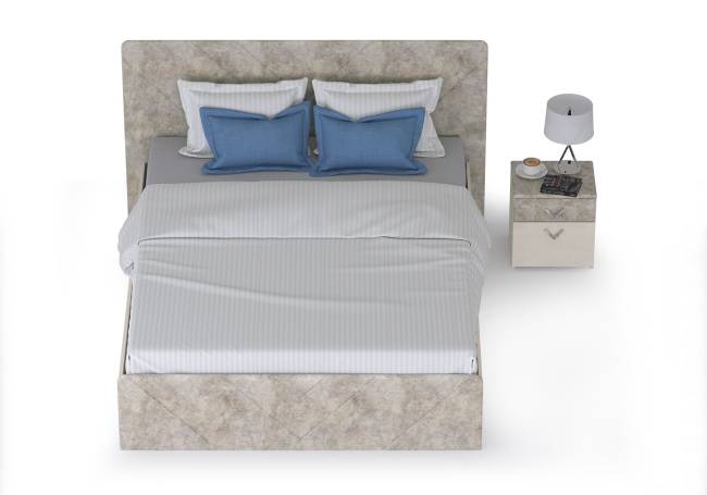 Кровать 1600 с подъёмным ортопедическим основанием и тумбочкой Амели 11.31 цвет шёлковый камень/бетон чикаго беж