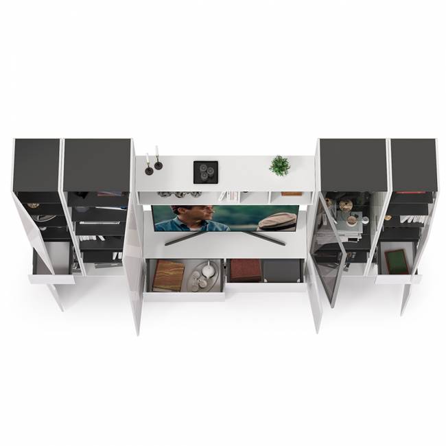 Большая стенка для гостиной Сидней № 30 цвет белый/чёрный/фасады МДФ белый глянец