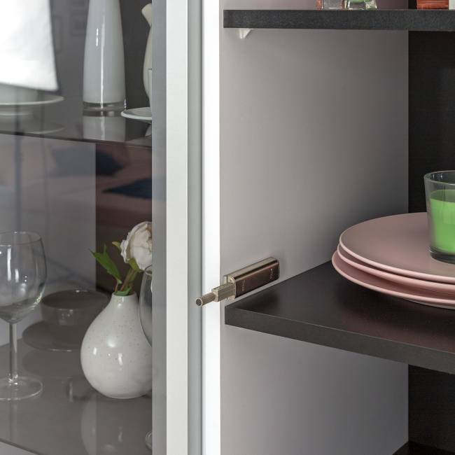 Большая стенка для гостиной Сидней № 30 цвет белый/чёрный/фасады МДФ белый глянец