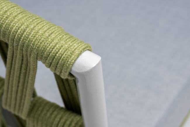 "Диего" диван 2-местный плетеный из роупа, каркас алюминий светло-серый (RAL7035) муар, роуп салатовый меланж круглый, ткань светло-серая "Диего" диван 2-местный плетеный из роупа, каркас алюминий светло-серый (RAL7035) муар, роуп салатовый меланж круглый, ткань светло-серая