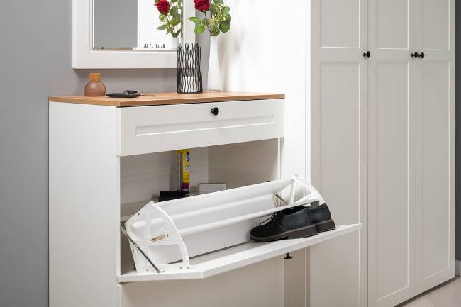 Тумба для обуви Остин 16.121 цвет белый шагрень/дуб крафт золотой