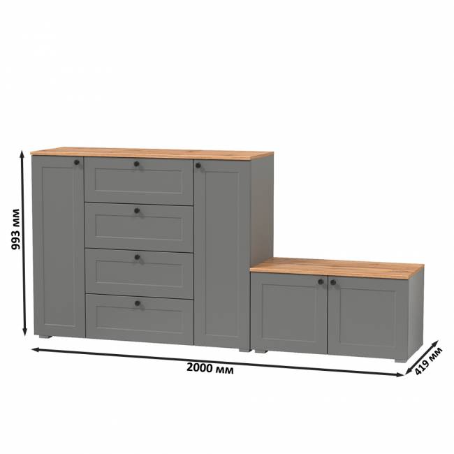 Комод Остин 16.221 с тумбой две дверки цвет серый графит/дуб крафт золотой