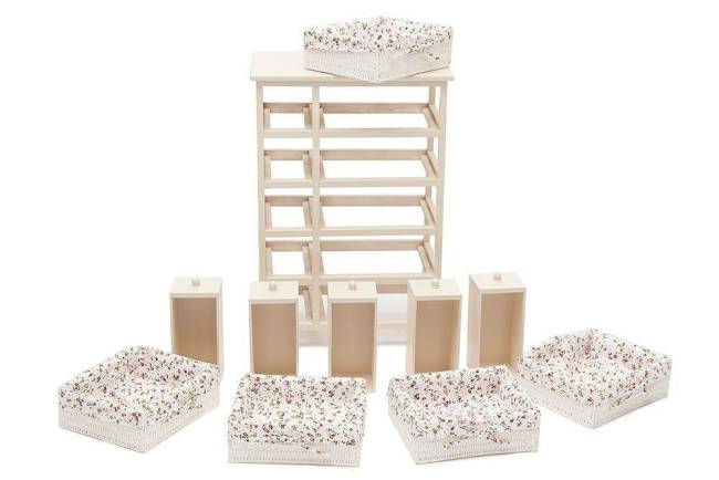 Комод с 5-ю корзинами и 5-ю ящиками Secret De Maison CABAS ( mod. 4323 ) paulownia, мдф, 50x30x73см, butter white (слоновая кость), ткань -розочки butter white (слоновая кость) дерево павловния, мдф