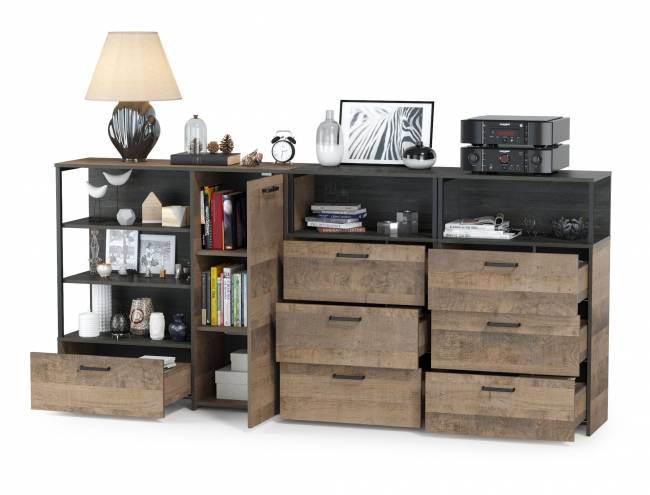 Два комода с ящиками и комод с дверкой и одним ящиком Трувор цвет дуб гранж песочный/интра