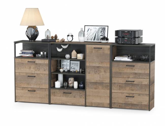 Два комода с ящиками и комод с дверкой и одним ящиком Трувор цвет дуб гранж песочный/интра