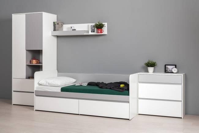 Полка Торонто 16.475 цвет белый шагрень/стальной серый