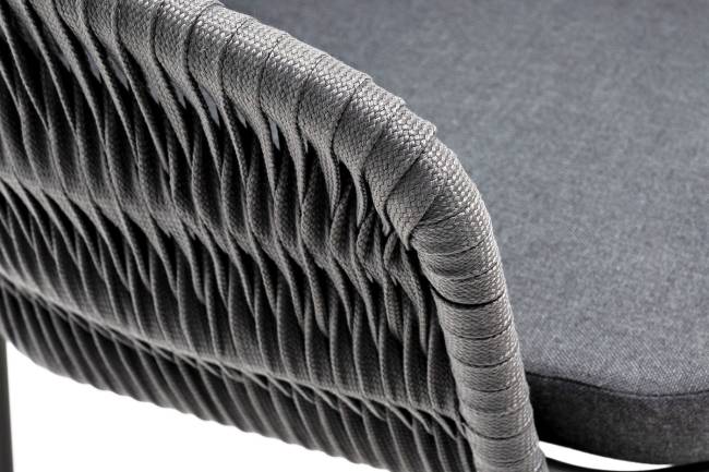 "Бордо" стул плетеный из роупа (колос), каркас алюминий серый (RAL7022) муар, роуп серый 15мм, ткань темно-серая 027