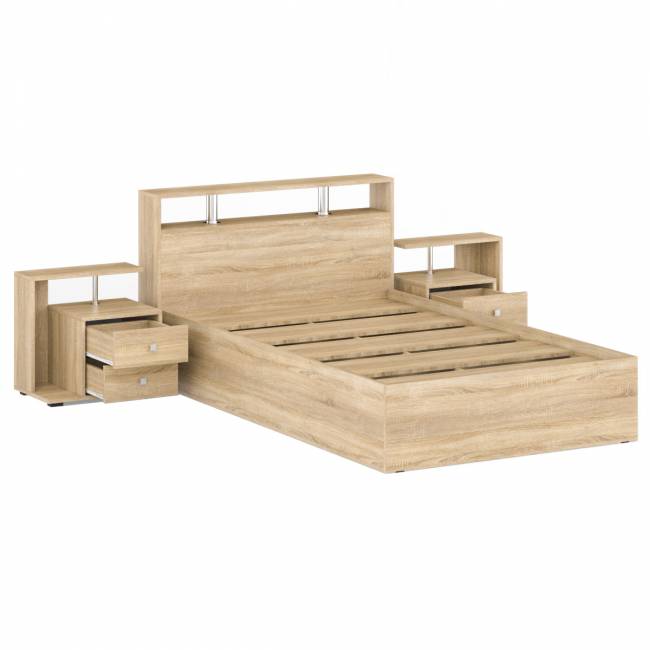 Кровать 1400 Камелия + две тумбы цвет дуб сонома