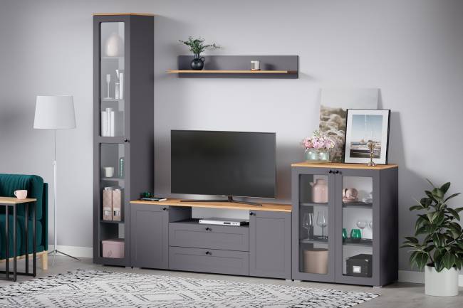 Полка настенная Остин 16.484 цвет серый графит/дуб крафт золотой