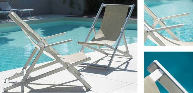 Кресло-шезлонг текстиленовое складное Sdraio серебристый, бежевый 590х1050х1090 мм Кресло-шезлонг текстиленовое складное Sdraio серебристый, бежевый 590х1050х1090 мм