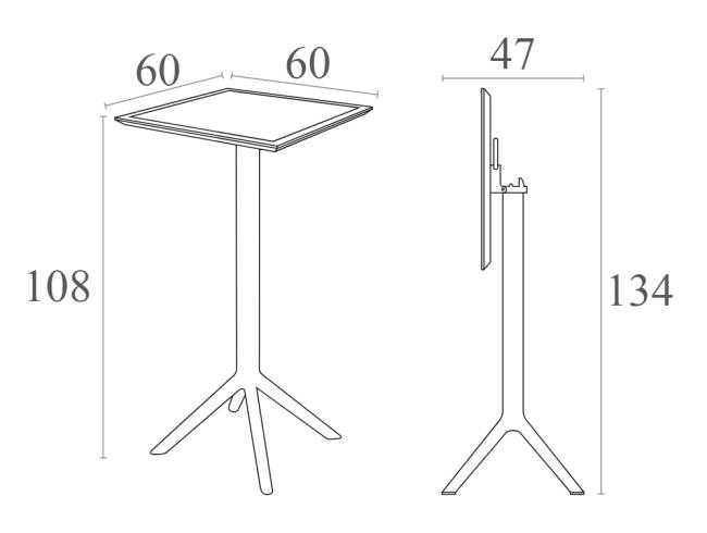 Стол пластиковый барный складной Sky Folding Bar Table 60 темно-серый 600х600х1080 мм