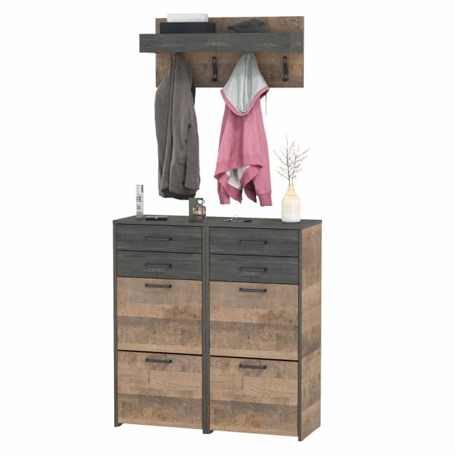 Две тумбы для обуви с ящиками и вешалкой для верхней одежды Трувор цвет дуб гранж песочный/интра