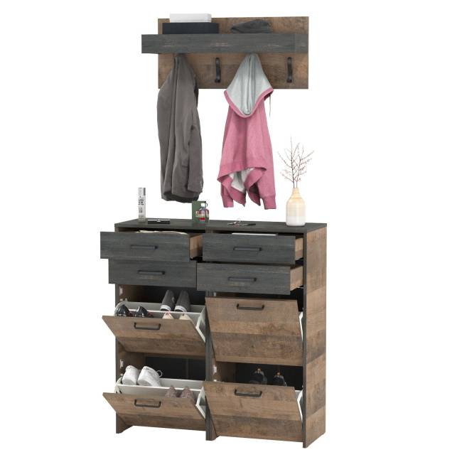 Две тумбы для обуви с ящиками и вешалкой для верхней одежды Трувор цвет дуб гранж песочный/интра