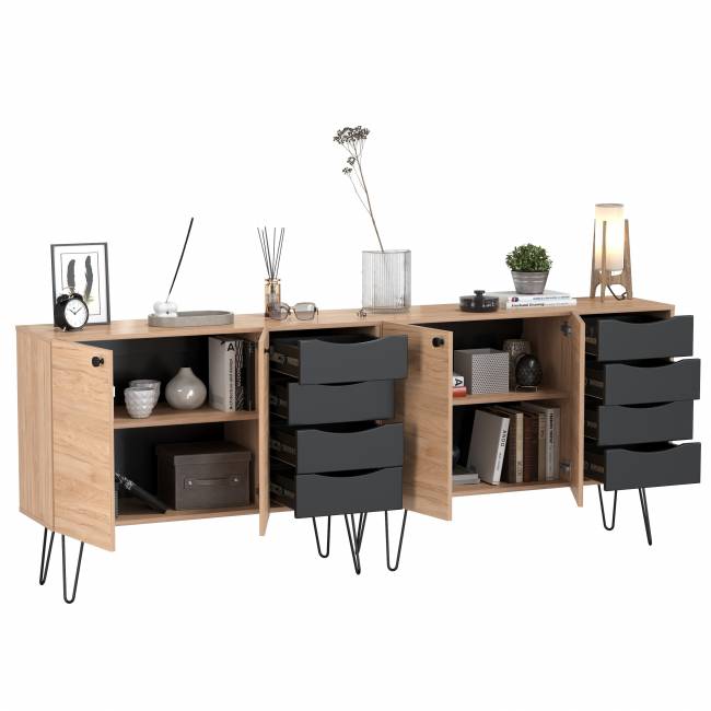 Два комода-тумбы с четырьмя ящиками и дверкой каждый Брюс цвет чёрный/Battle rock Santiago