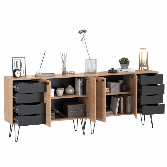 Два комода-тумбы с четырьмя ящиками и дверкой каждый Брюс цвет чёрный/Battle rock Santiago