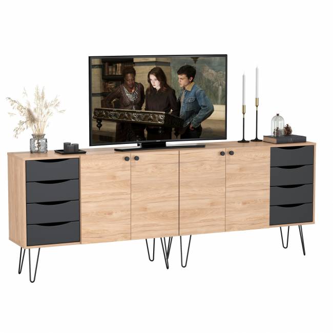 Два комода-тумбы с четырьмя ящиками и дверкой каждый Брюс цвет чёрный/Battle rock Santiago