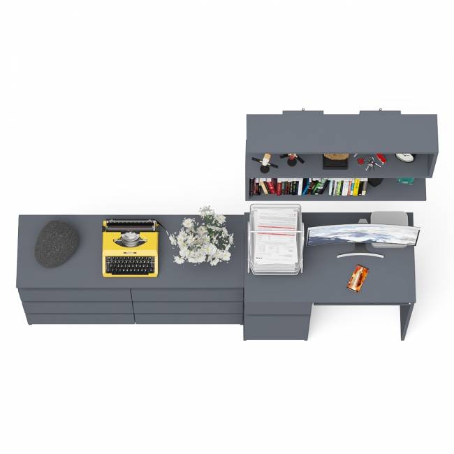 Большой комод на 6-ть ящиков Мори с компьютерным столом МС-1 левый и полка открытая на 900 цвет графит