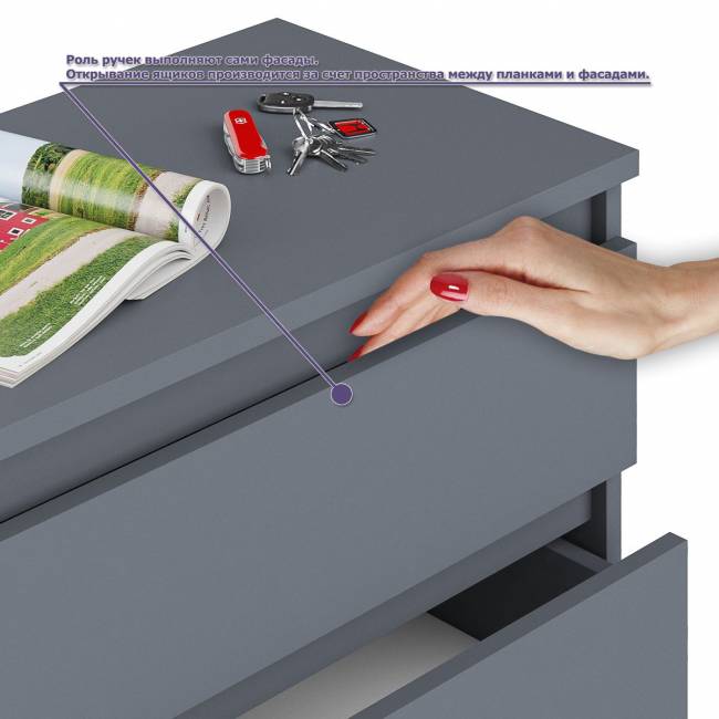 Большой комод на 6-ть ящиков Мори с компьютерным столом МС-1 левый и полка открытая на 900 цвет графит