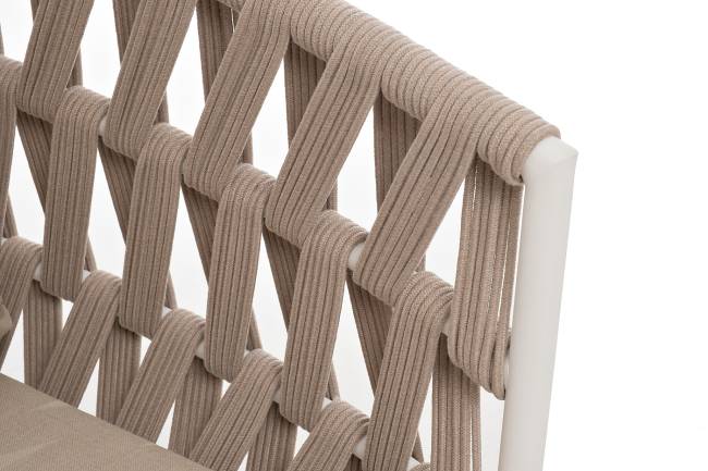 "Диего" диван 2-местный плетеный из роупа, каркас алюминий белый муар, роуп бежевый круглый, ткань бежевая 052 "Диего" диван 2-местный плетеный из роупа, каркас алюминий белый муар, роуп бежевый круглый, ткань бежевая 052