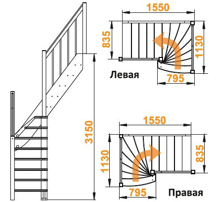 Деревянная лестница ЛС-91м+2 ступени сверху Деревянная лестница ЛС-91м+2 ступени сверху