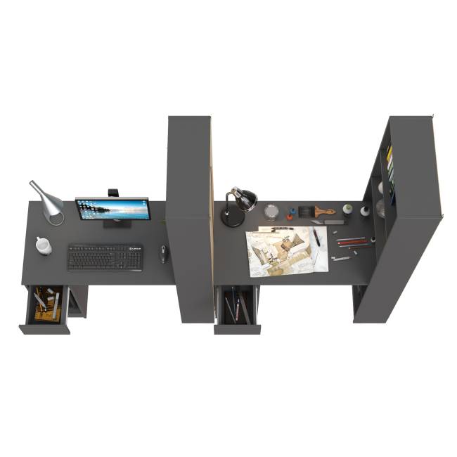 Шкафы комбинированные Лайт 10.01 с компьютерными столами цвет тёмно-серый