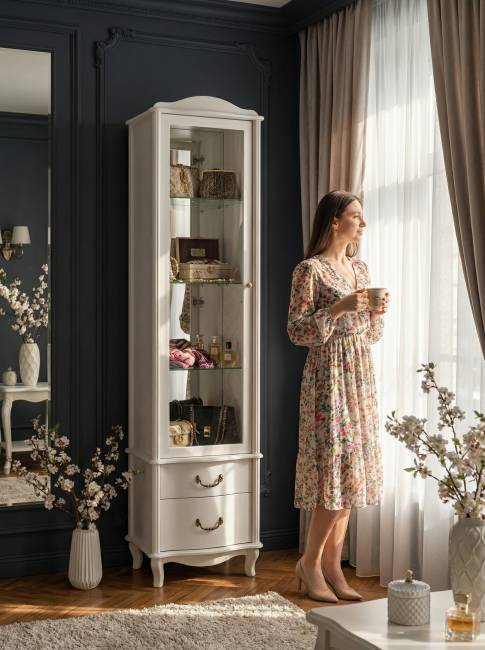 Шкаф-витрина Джульетта, молочный дуб Л